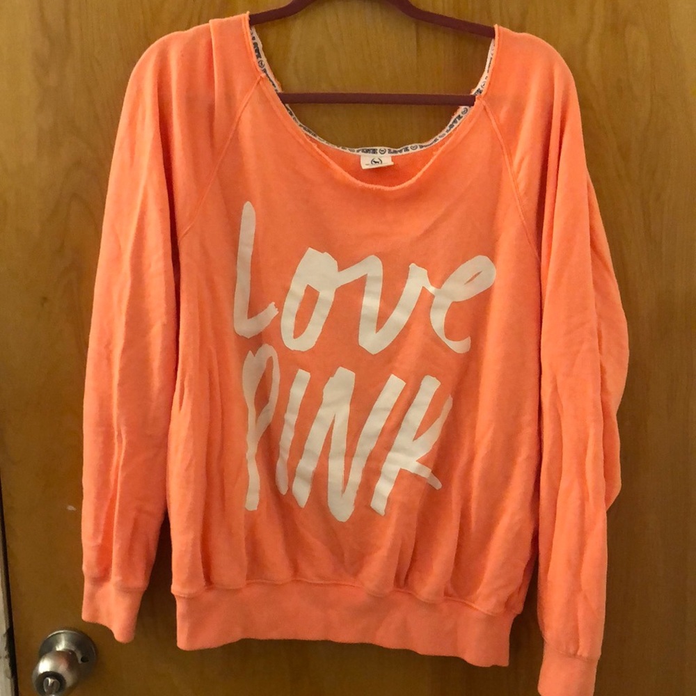 Neon orange Pink VS brand off shoulder sweatshirt